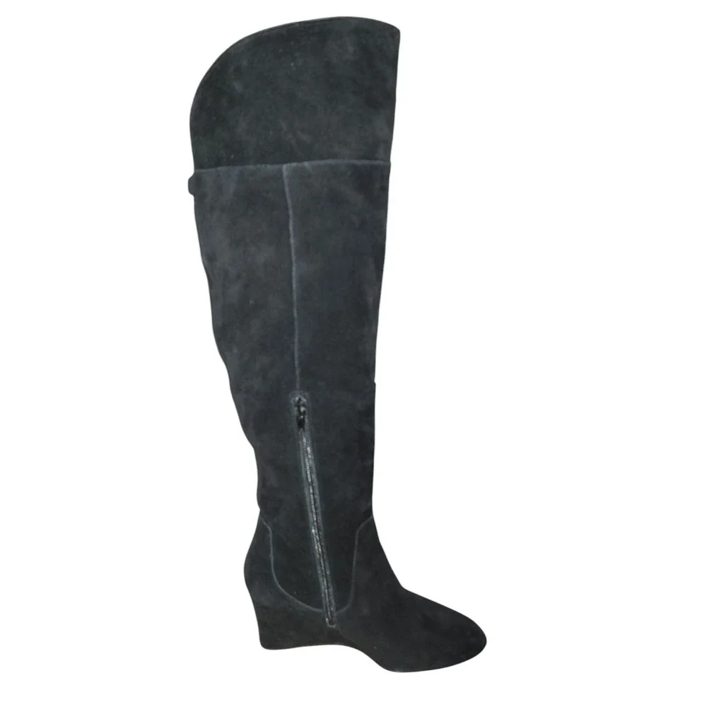 Enzo Angiolini Colitta Women's Black Suede Wedge Knee High Boots Size 8 M